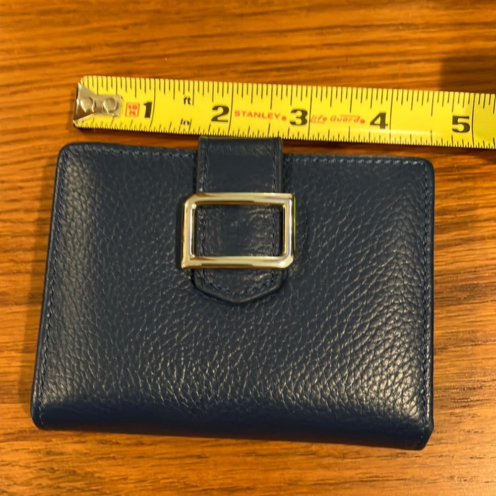 Blue leather wallet RFID protection